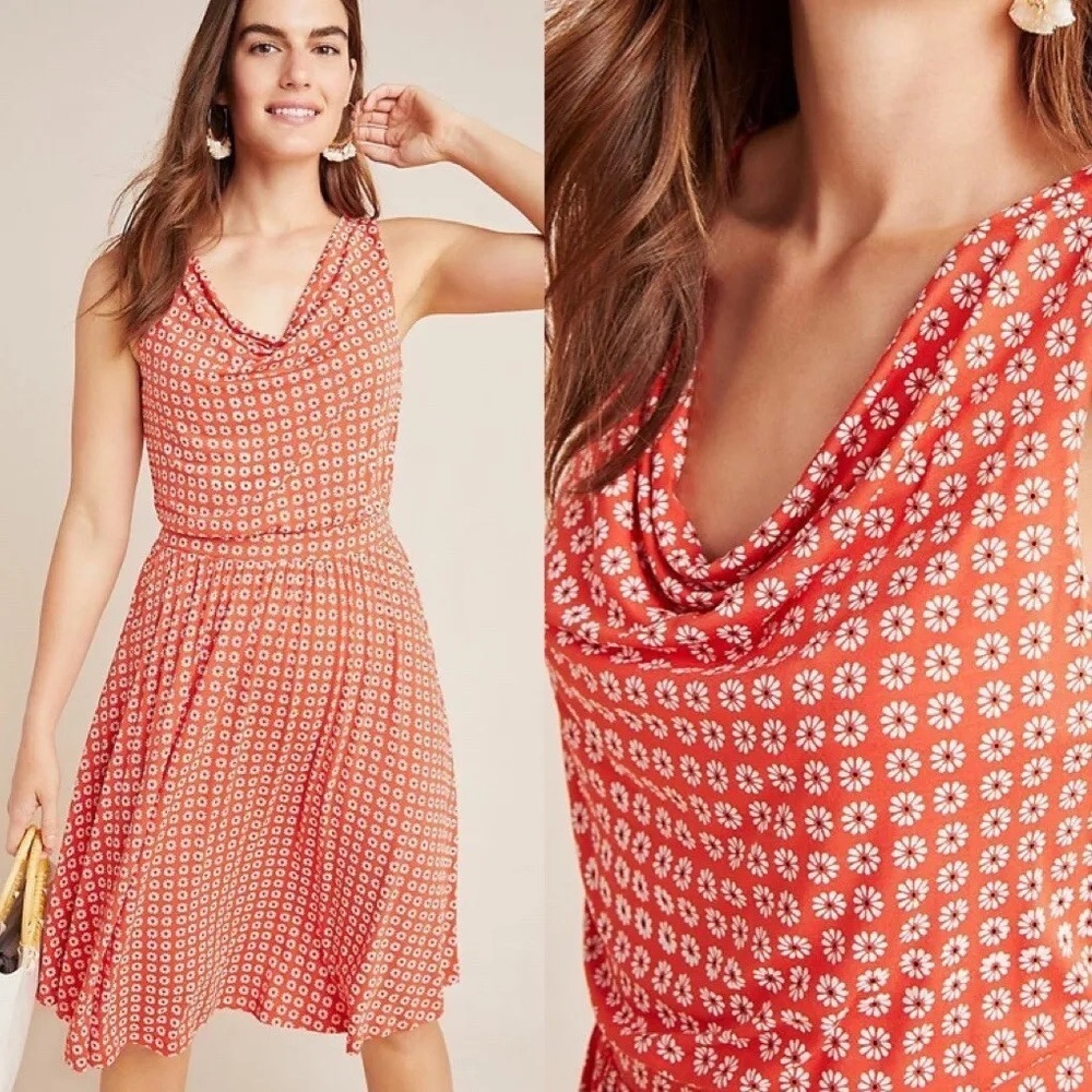 Anthropologie Maeve Tangerine Brianne Cowl Neck Dress